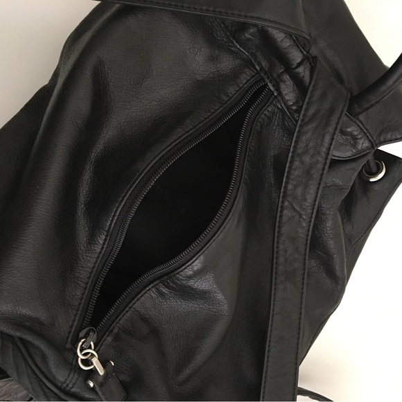 DKNY Black Mini Leather Backpack 10x8x5 Magnetic Snaps Silver Hardware - Picture 14 of 16